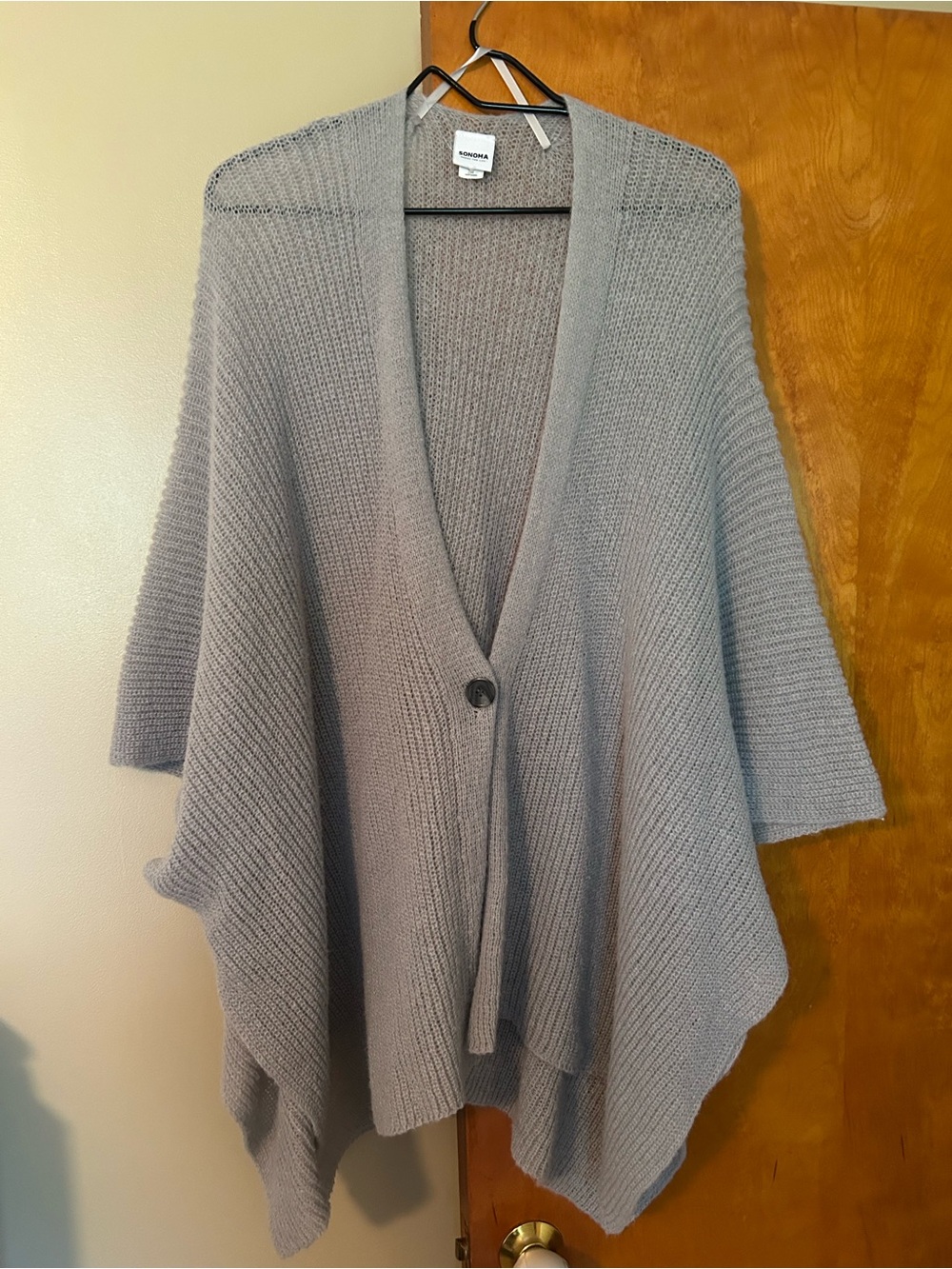 Sonoma Light Gray Open-Knit Button Poncho Sweater
